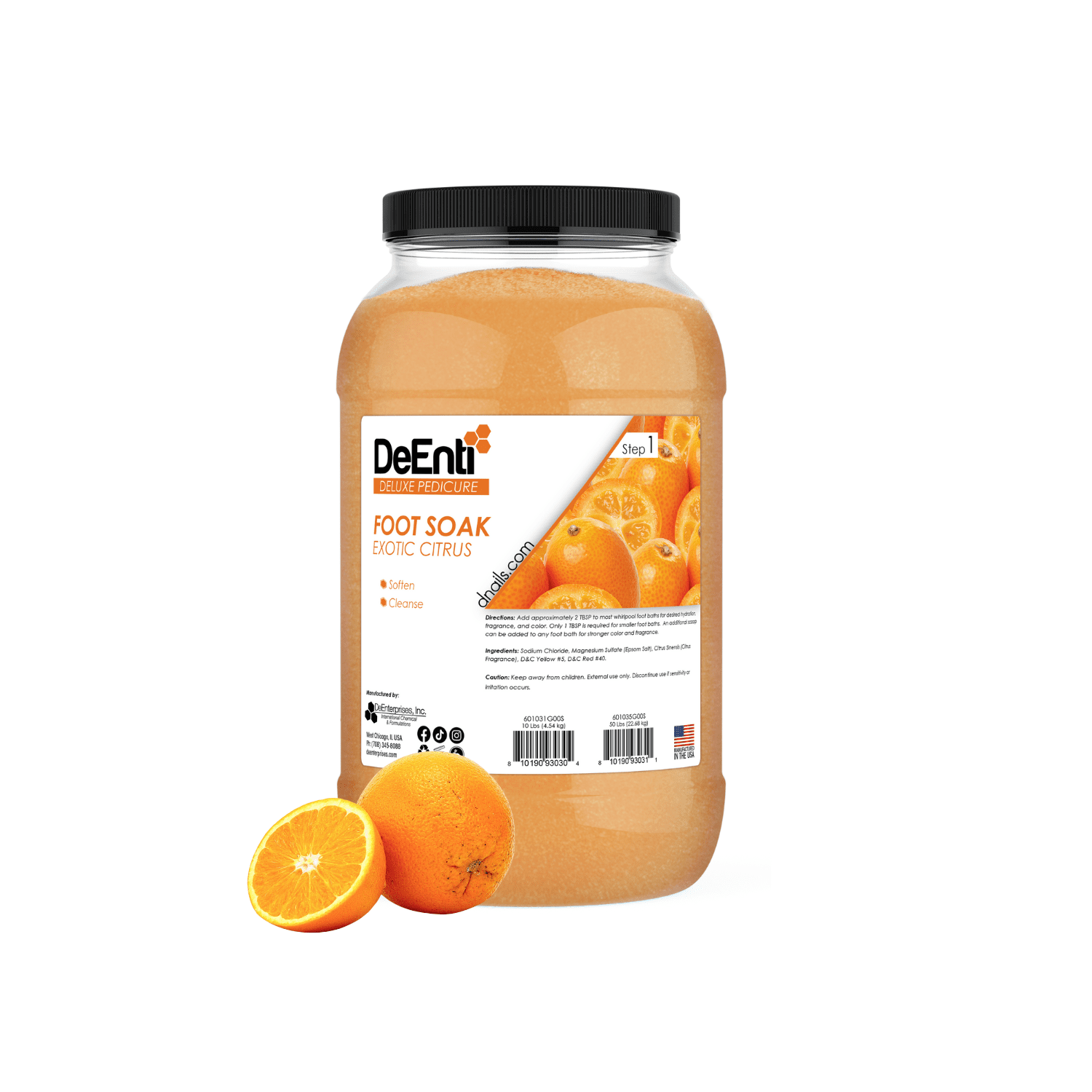 A large 10 lbs professional jar of DeEnti Exotic Citrus Foot Soak,