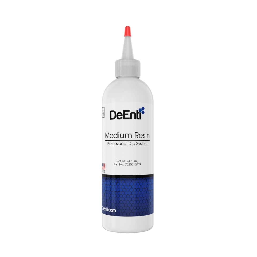 A 16 fl oz (473 ml) large refill bottle of DeEnti professional resin for dip nail systems.