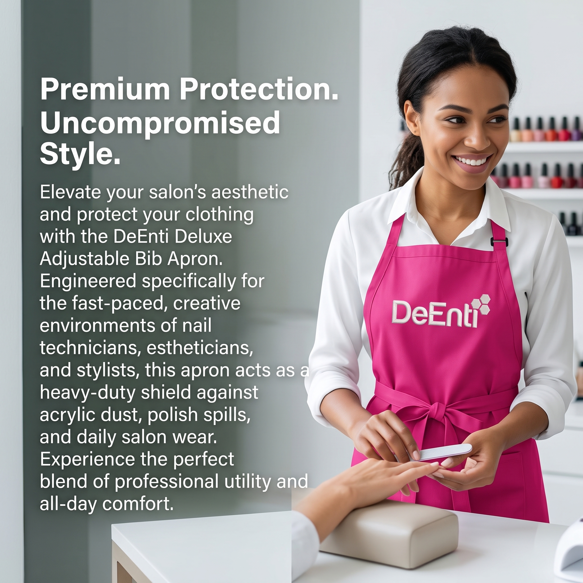 DeEnti Professional Nail Tech Adjustable Bib Apron - Blue Print (Navy) - Image 2