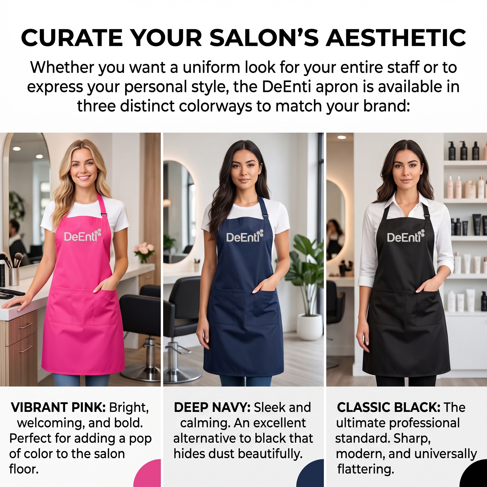 DeEnti Professional Nail Tech Adjustable Bib Apron - Blue Print (Navy) - Image 5